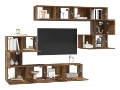 Conjunto de mueble de TV de 8 piezas, madera antigua, 80 x 30 x 30 cm