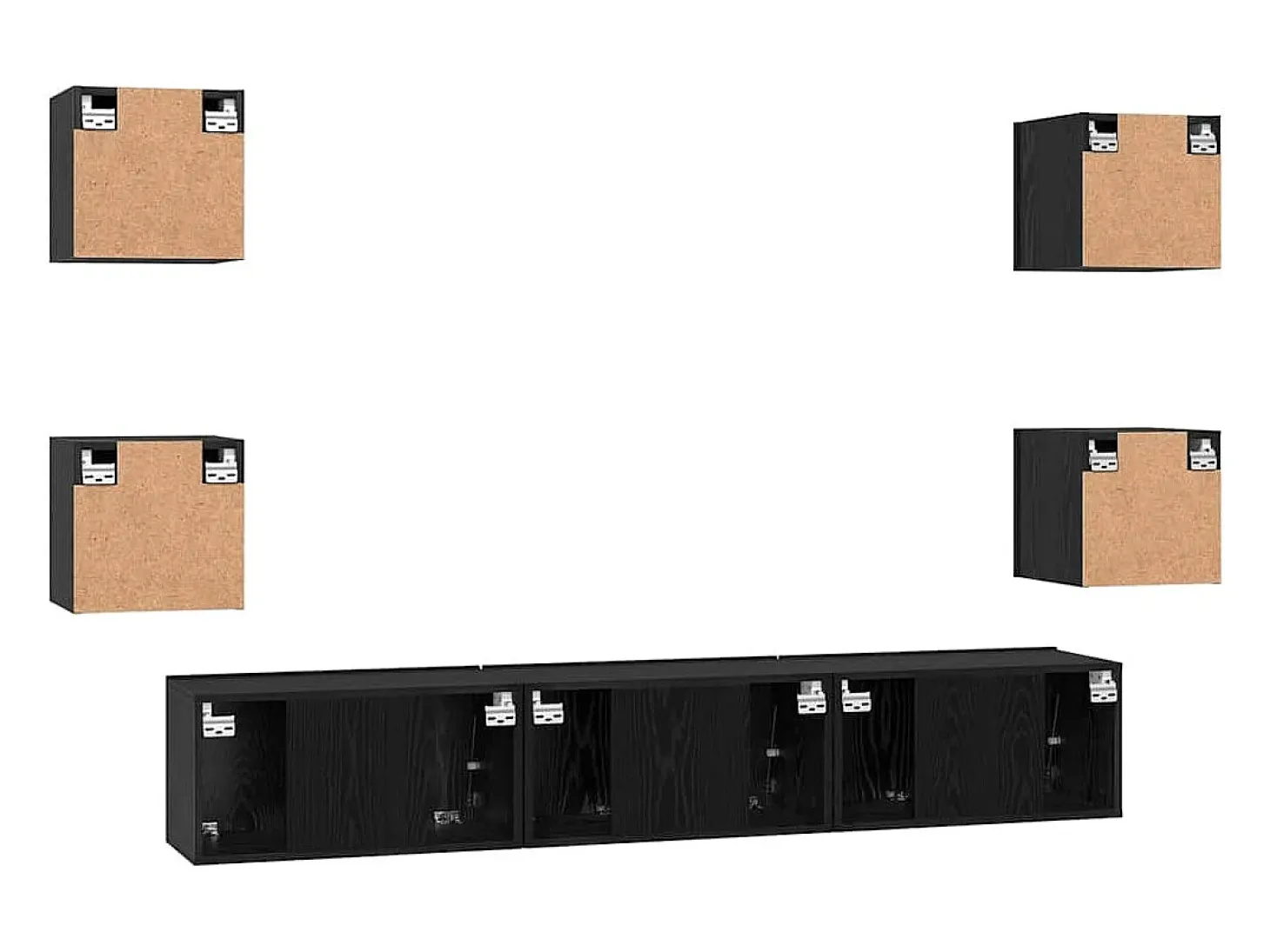 Conjunto de mueble de TV de 7 piezas Roble negro Mediano 180 x 30 x 30 cm