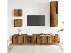 Conjunto de mueble de TV de pared de 5 piezas, madera vieja, madera de ingeniería