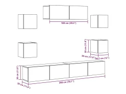 Conjunto de mueble de TV de pared de 7 piezas, madera envejecida, madera de ingeniería