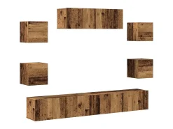 Conjunto de mueble de TV de pared de 7 piezas, madera envejecida, madera de ingeniería