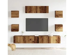 Conjunto de mueble de TV de pared de 7 piezas, madera envejecida, madera de ingeniería