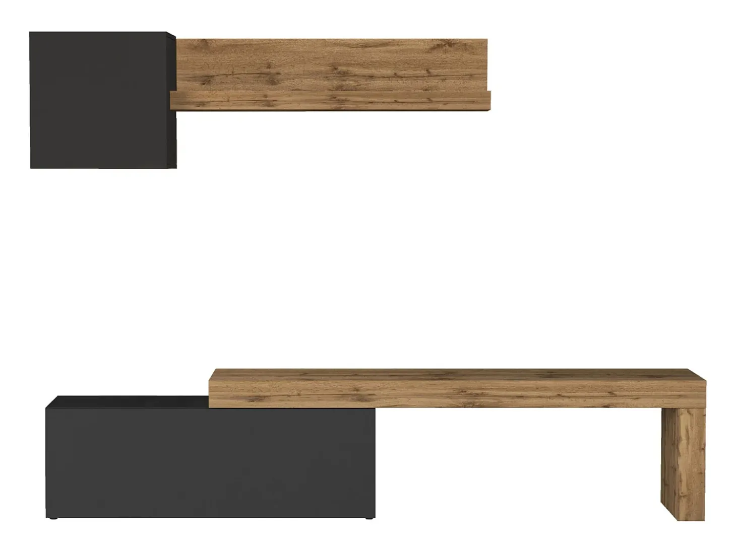 Conjunto de mueble de TV Chronos para salón en gris antracita mate y roble 180/290x40 cm