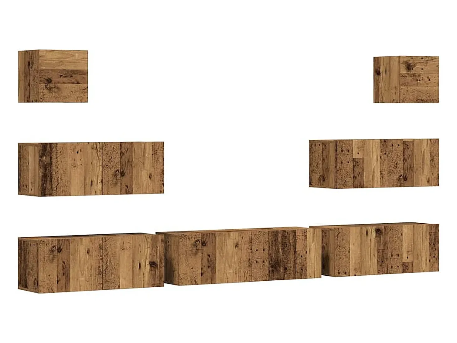 Conjunto de mueble de TV de pared de 7 piezas, madera envejecida, madera de ingeniería