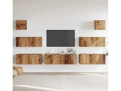 Conjunto de mueble de TV de pared de 7 piezas, madera envejecida, madera de ingeniería