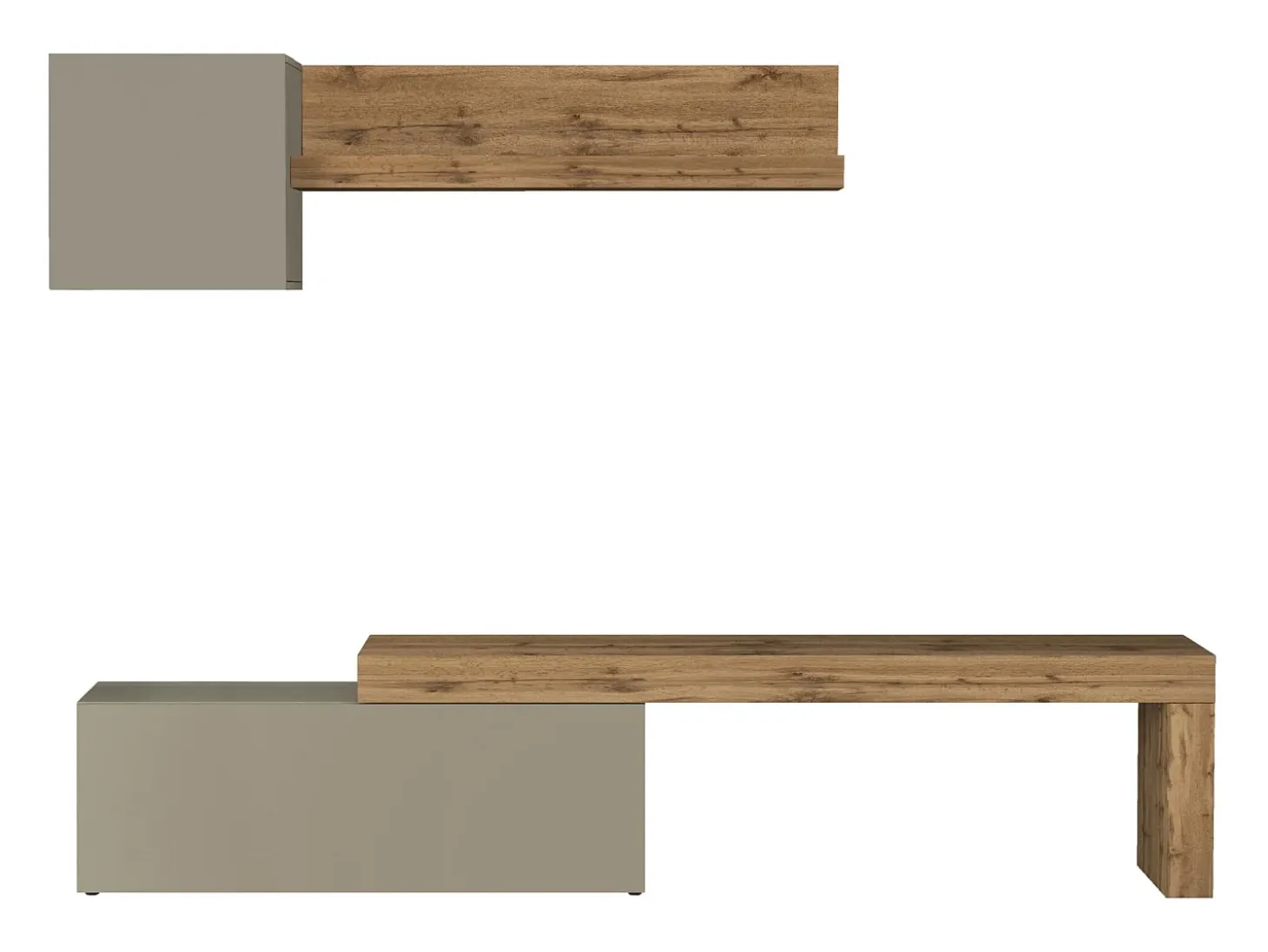 Conjunto de mueble de TV Chronos en topo mate y roble 180/290x40 cm