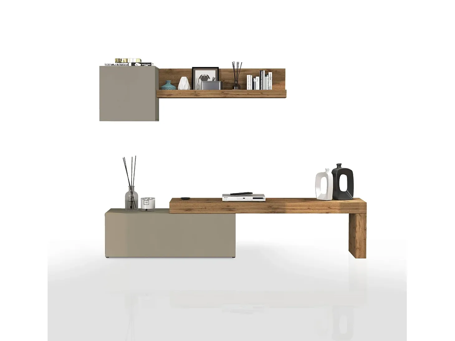 Conjunto de mueble de TV Chronos en topo mate y roble 180/290x40 cm