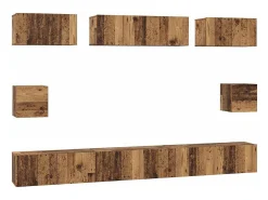 Conjunto de mueble de TV de 8 piezas, madera antigua, madera de ingeniería