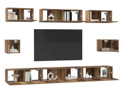 Conjunto de mueble de TV de 8 piezas, madera antigua, madera de ingeniería