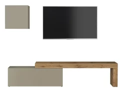 Conjunto de mueble de TV Chronos en topo mate y roble 180/290x40 cm