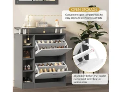 Conjunto de muebles de entrada - 1 espejo + 2 paneles de pared + 1 zapatero - Gris