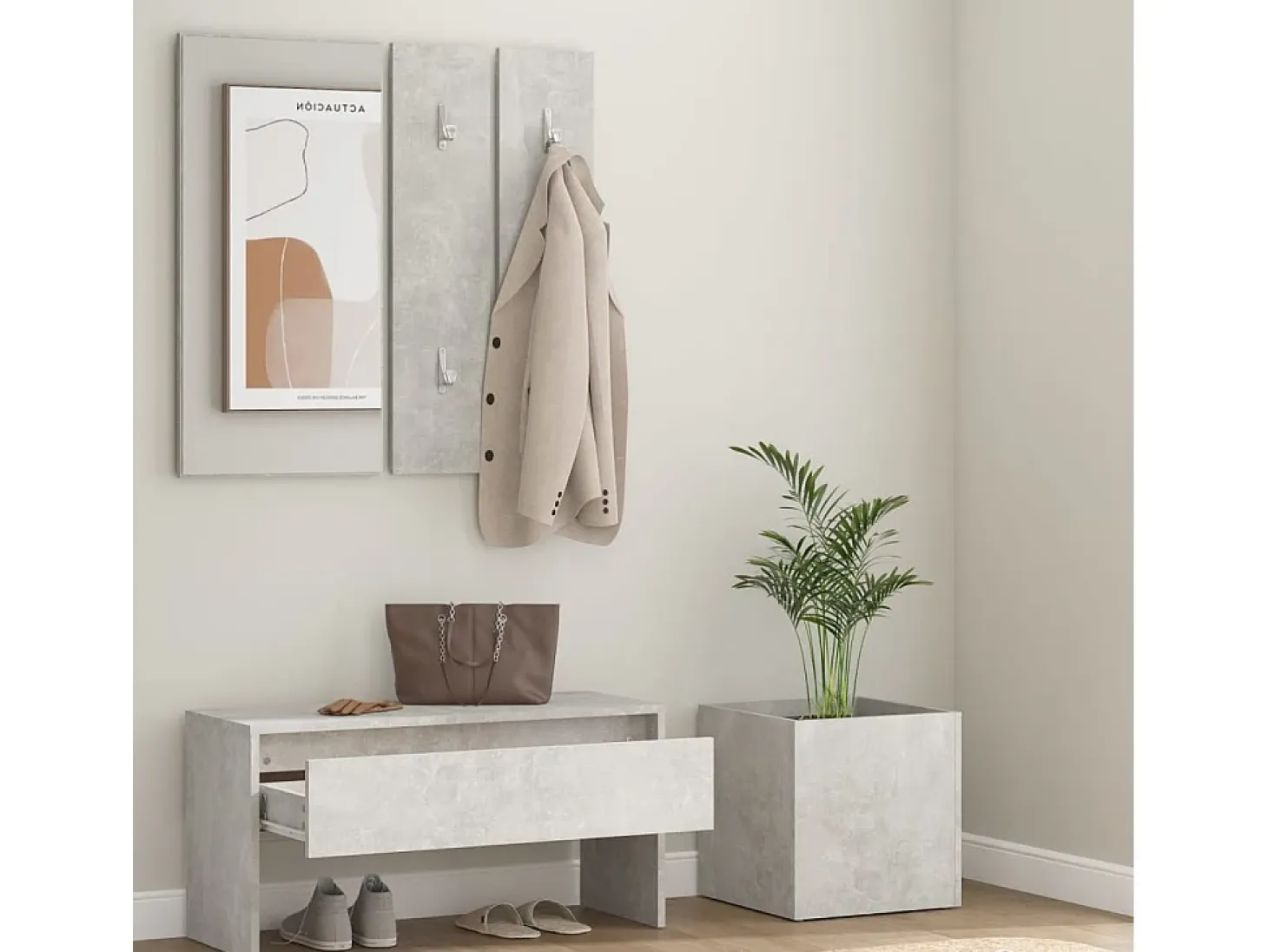 Conjunto de muebles de pasillo de madera de ingeniería de hormigón gris