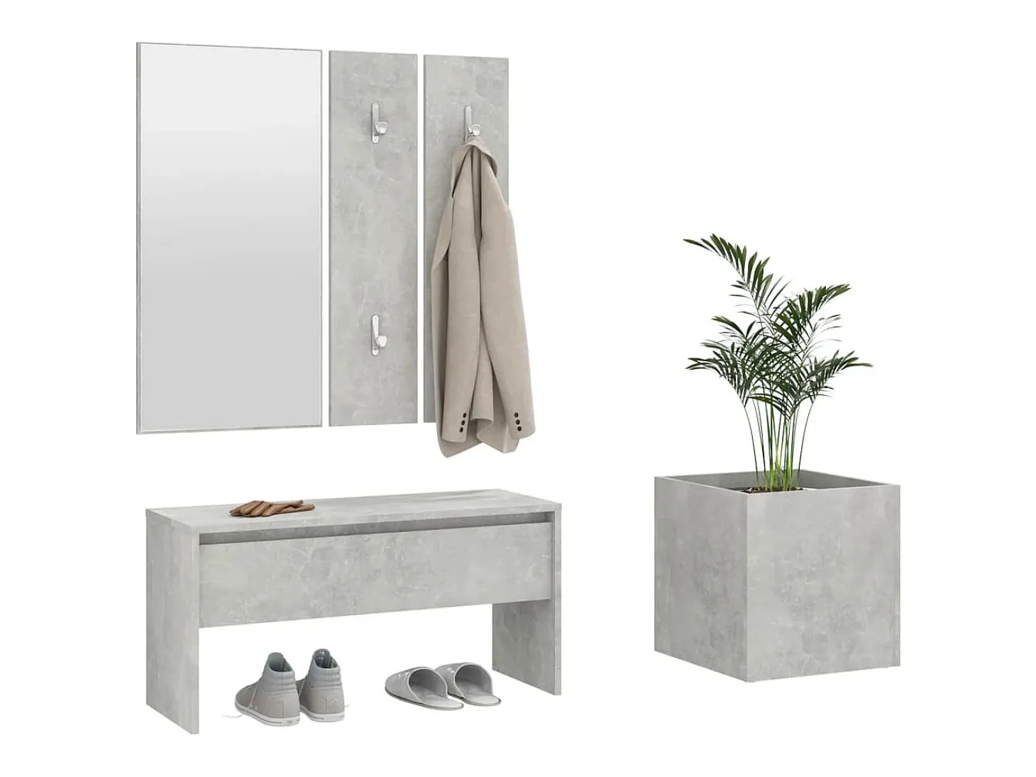 Conjunto de muebles de pasillo de madera de ingeniería de hormigón gris