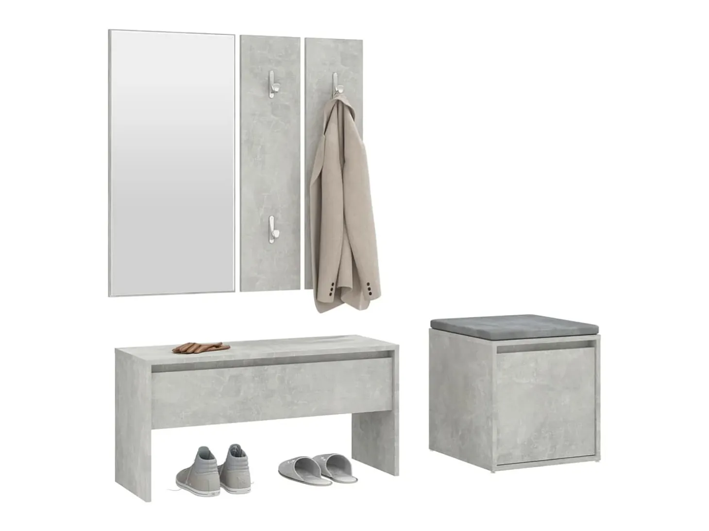 Conjunto de muebles de pasillo de madera de ingeniería de hormigón gris