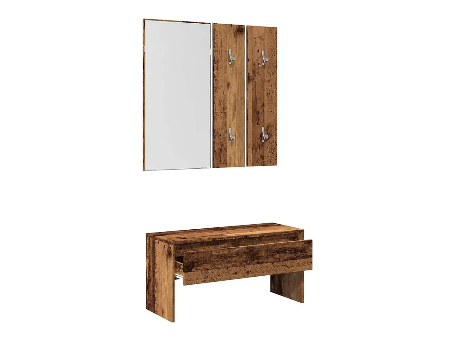 Conjunto de muebles de pasillo de madera vieja de ingeniería de madera
