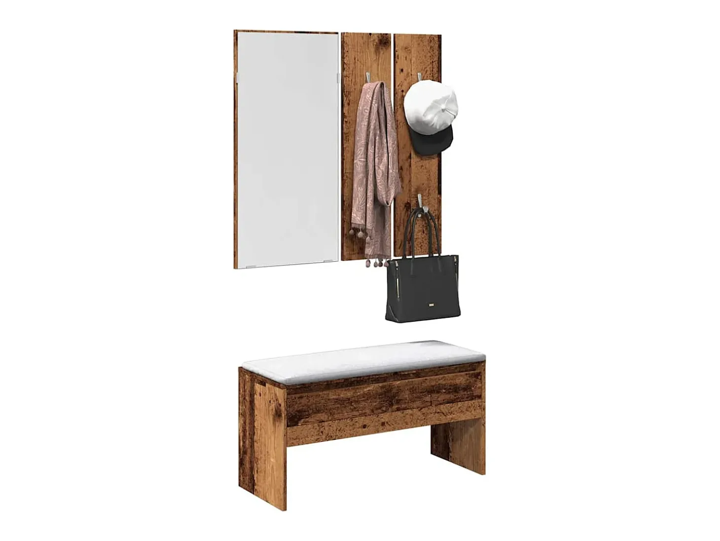 Conjunto de muebles de pasillo de madera vieja de ingeniería de madera
