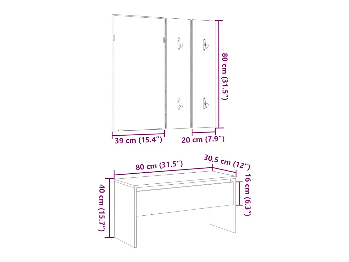 Conjunto de muebles de pasillo de madera vieja de ingeniería de madera
