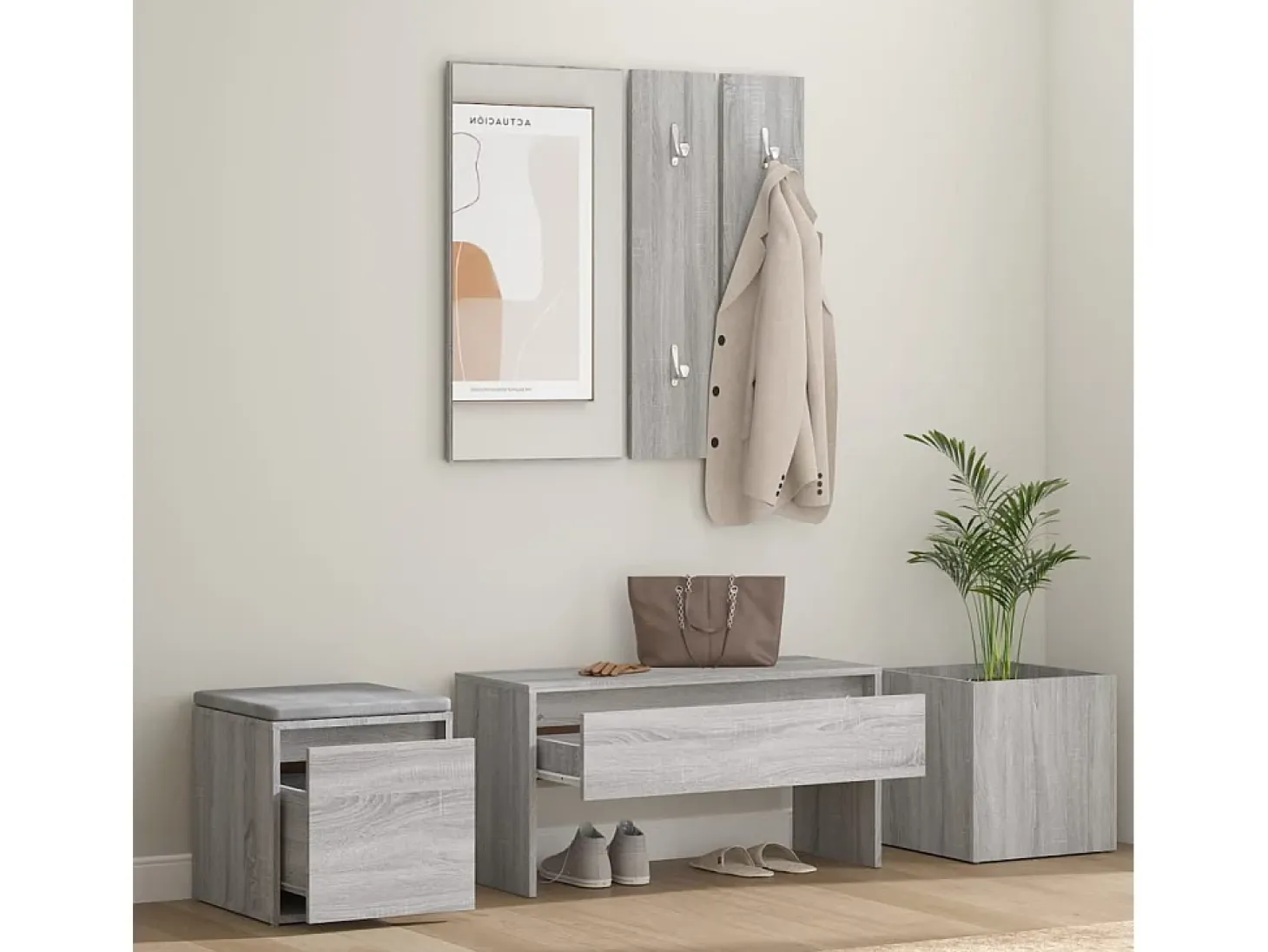 Conjunto de muebles de pasillo Sonoma Gray de madera de ingeniería