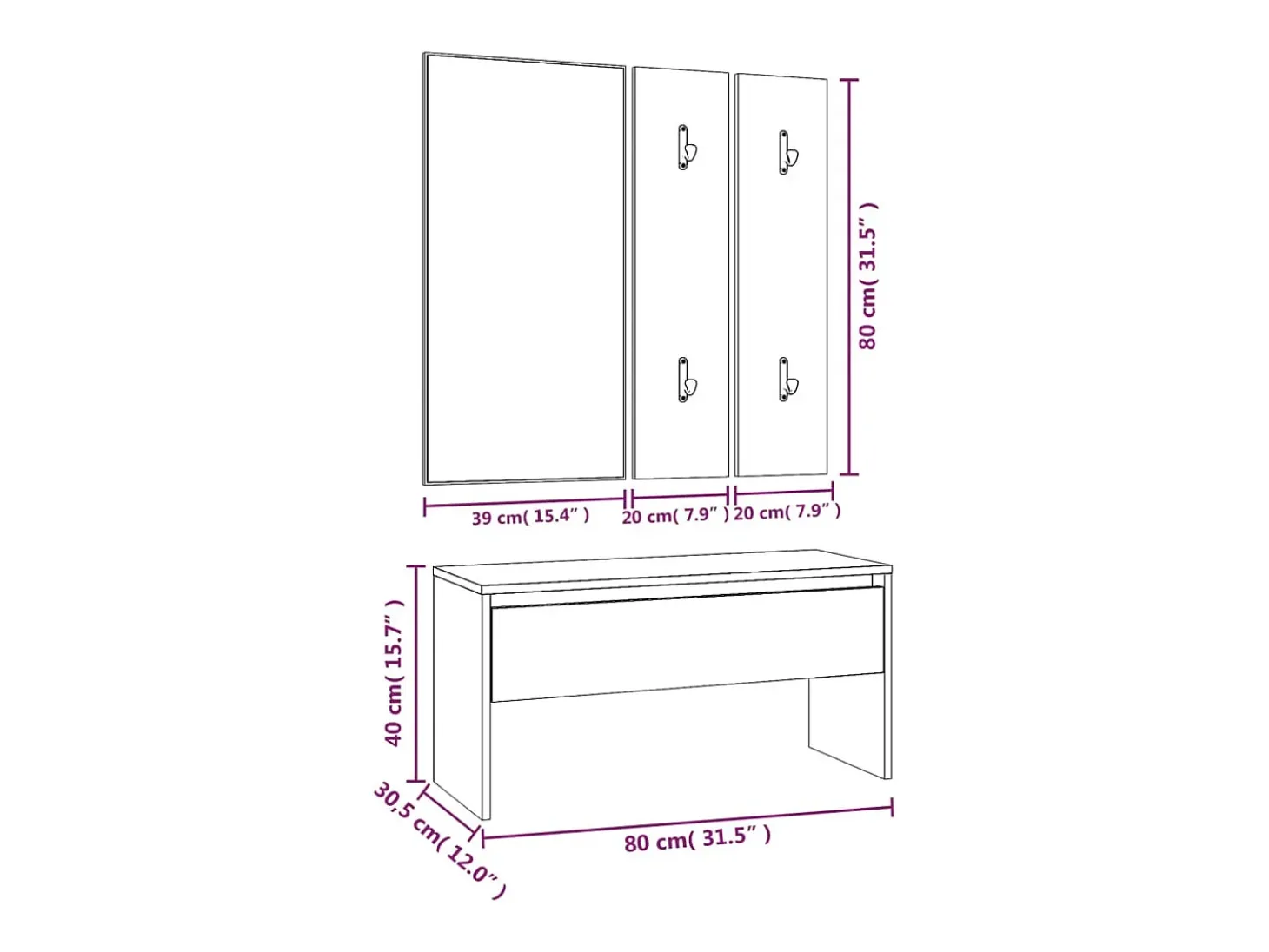 Conjunto de muebles de pasillo Sonoma Gray de madera de ingeniería