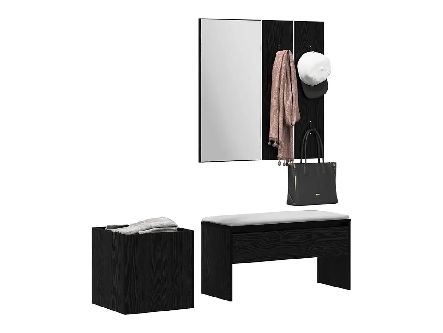 Conjunto de muebles de recibidor de 5 piezas en roble negro y plata