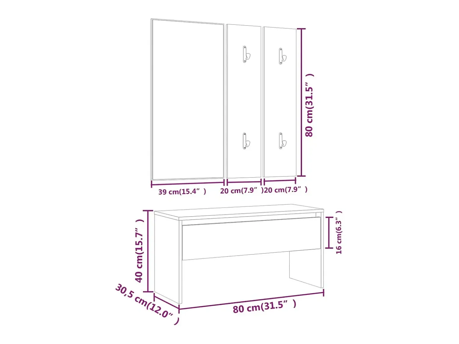 Conjunto de muebles de recibidor de madera de ingeniería blanca