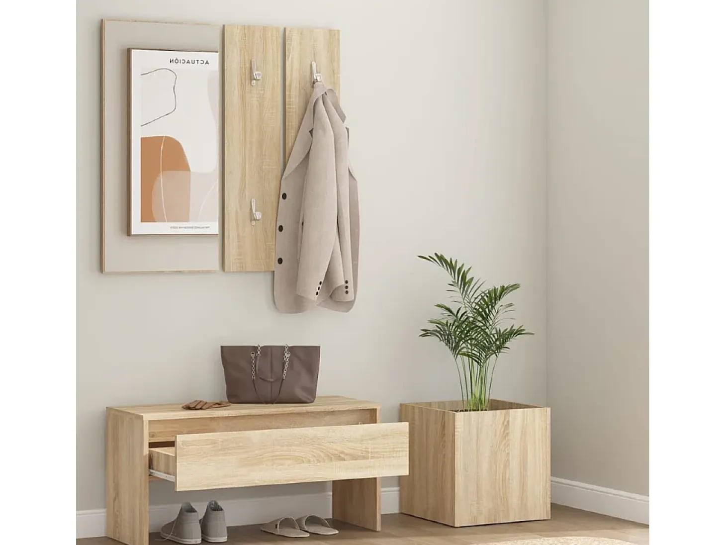 Conjunto de muebles de recibidor de madera de ingeniería de roble Sonoma