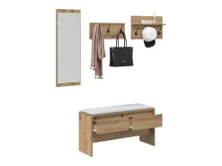 Conjunto de muebles de recibidor de 4 piezas en madera artesanal de roble