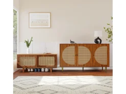 Conjunto de recibidor de ratán, cómoda y zapatero, MDF, nogal (147,5 x 50,2 x 12 cm)