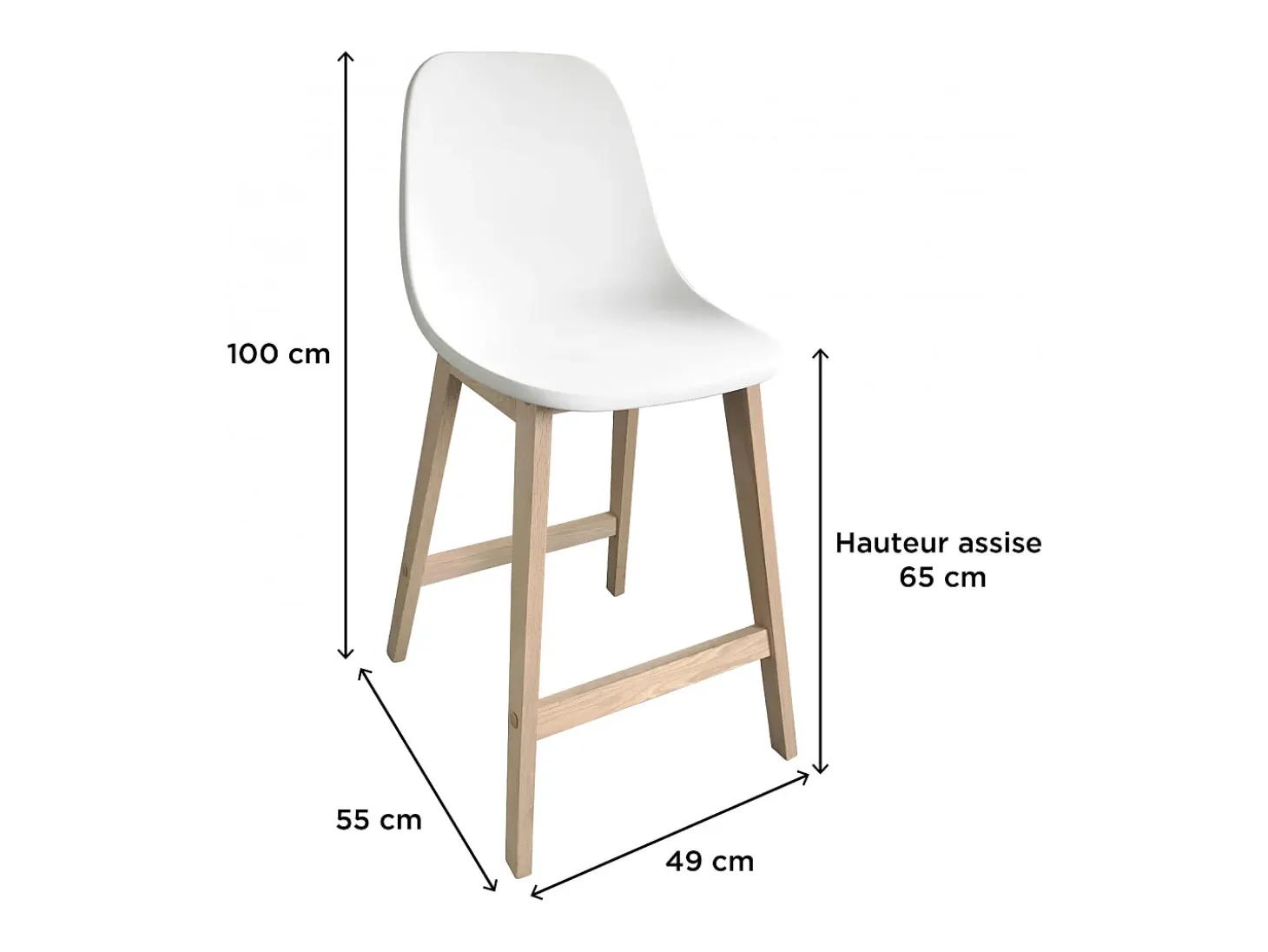 Conjunto de sillas de isla y bar de roble con asiento de plástico de 65cm ELIOS