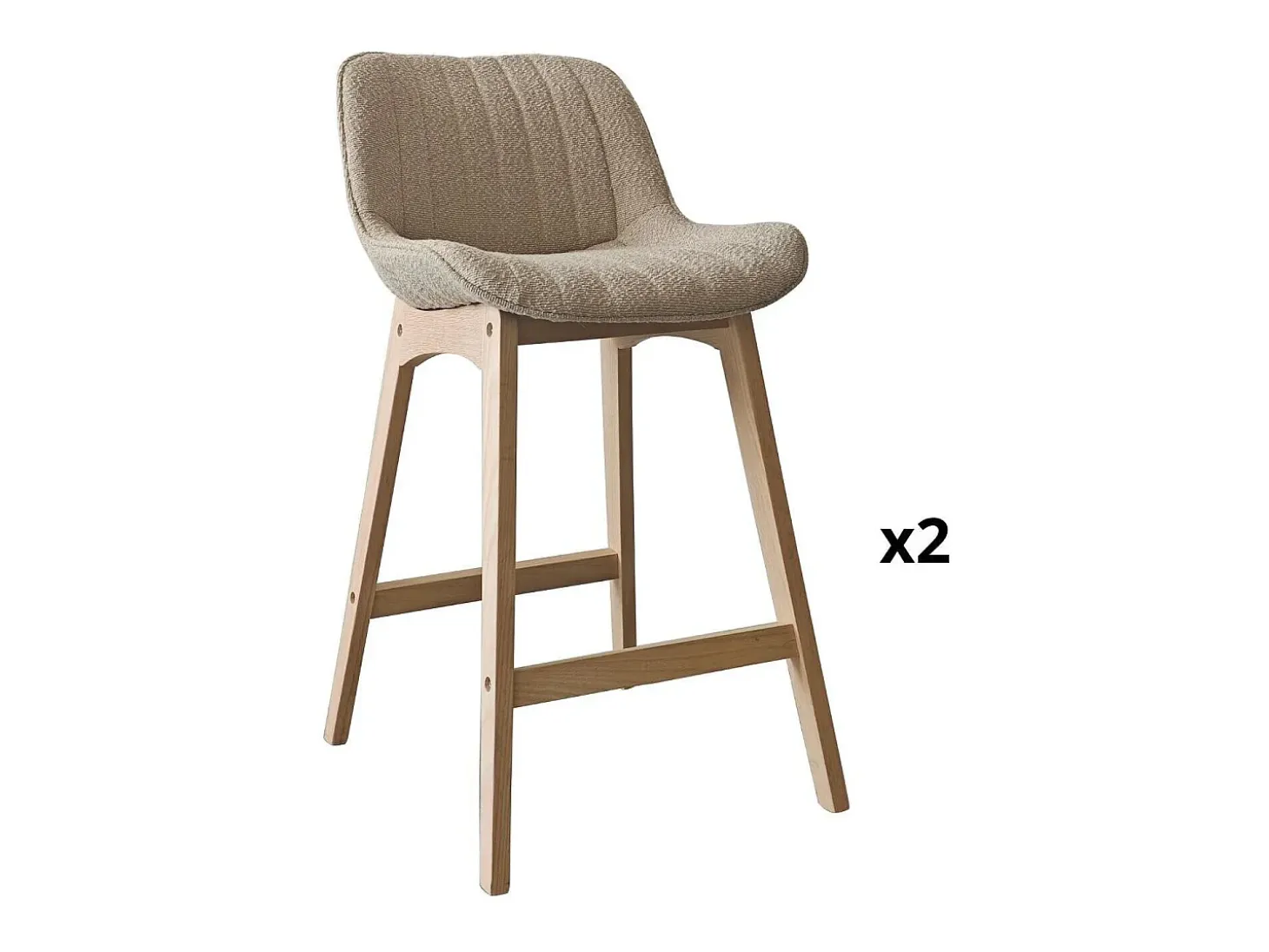 Conjunto de sillas de isla y bar de roble con asiento de tela de rizo MILK de 65 cm
