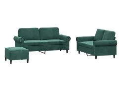 Conjunto de sofá de 3 piezas con cojines Terciopelo Verde Oscuro