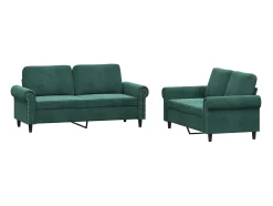 Conjunto de sofá de 2 piezas con cojines de terciopelo verde oscuro