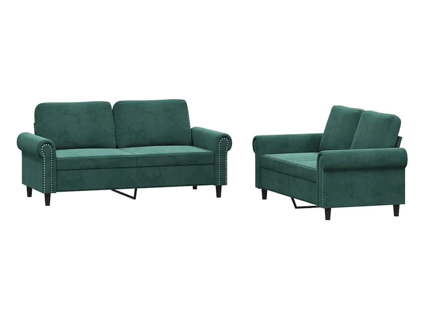 Conjunto de sofá de 2 piezas con cojines de terciopelo verde oscuro