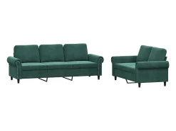 Conjunto de sofá de 2 piezas con cojines de terciopelo verde oscuro
