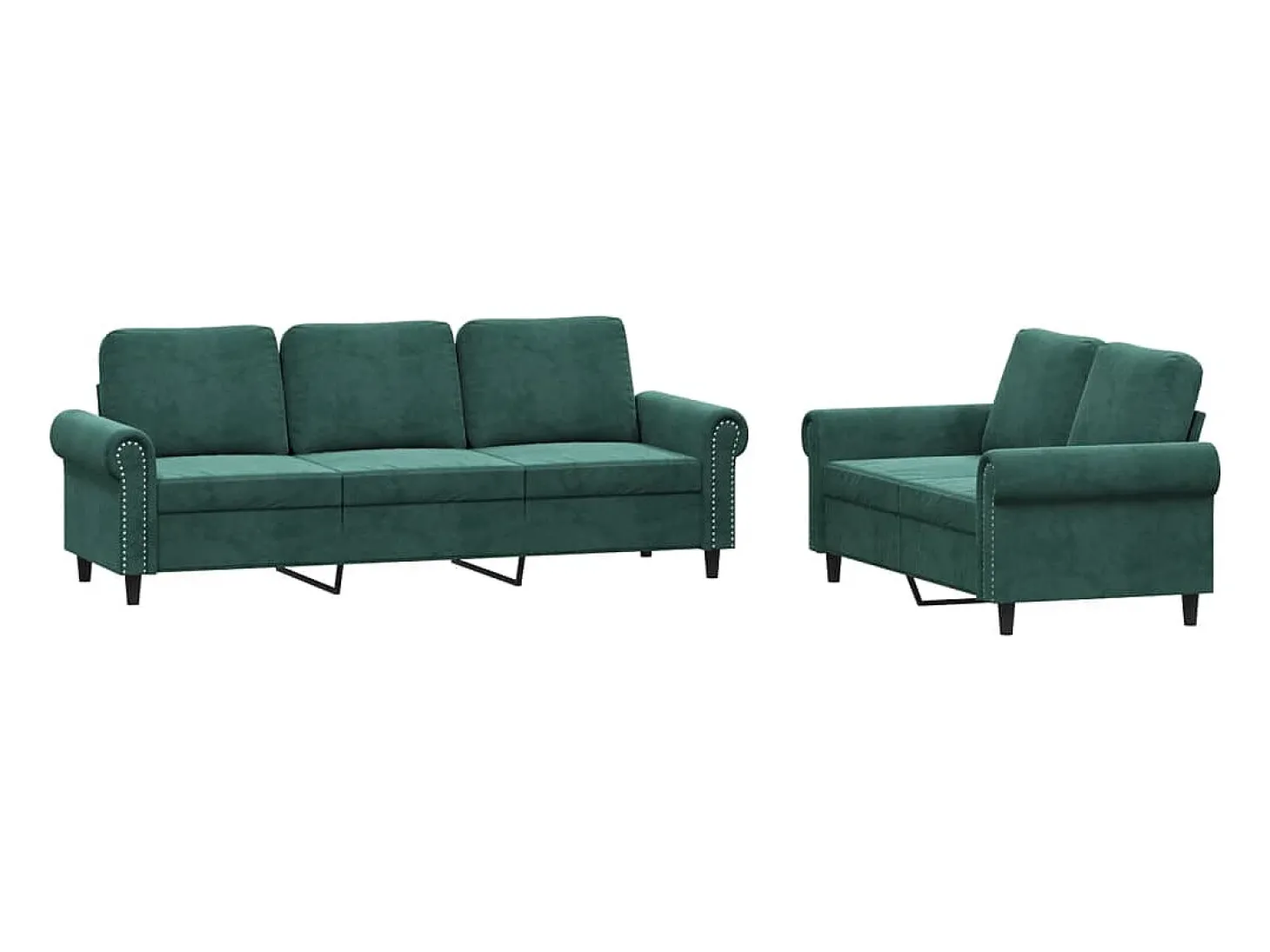Conjunto de sofá de 2 piezas con cojines de terciopelo verde oscuro