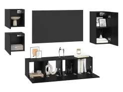 Conjunto de soporte para TV de 5 piezas de madera de ingeniería de roble negro