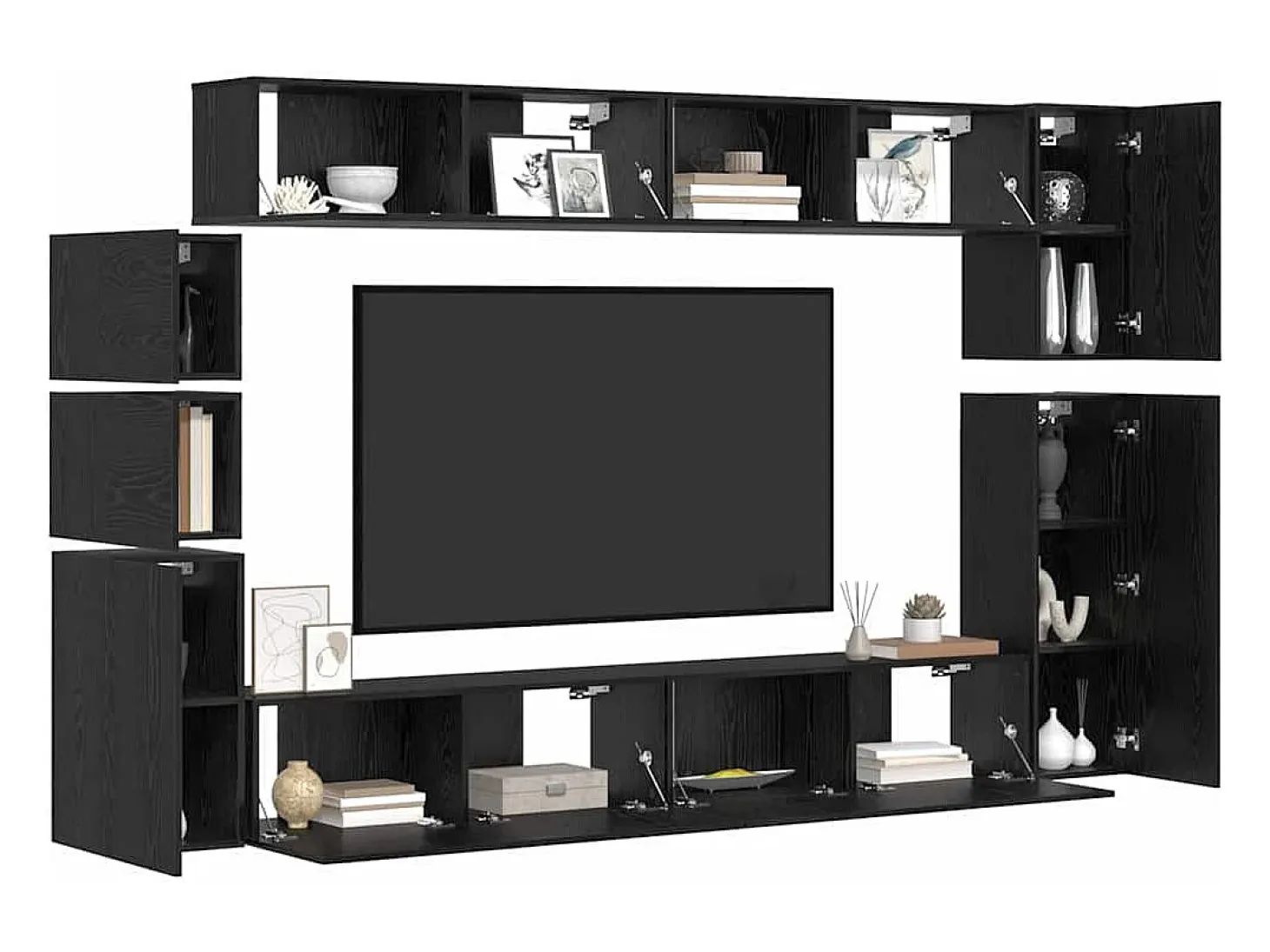 Conjunto de soporte para TV de 9 piezas en madera de ingeniería de roble negro