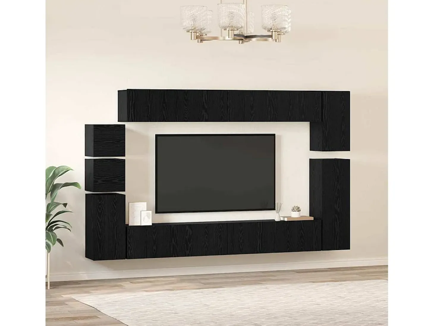 Conjunto de soporte para TV de 9 piezas en madera de ingeniería de roble negro
