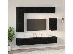 Conjunto de soporte para TV de 8 piezas de madera de ingeniería de roble negro