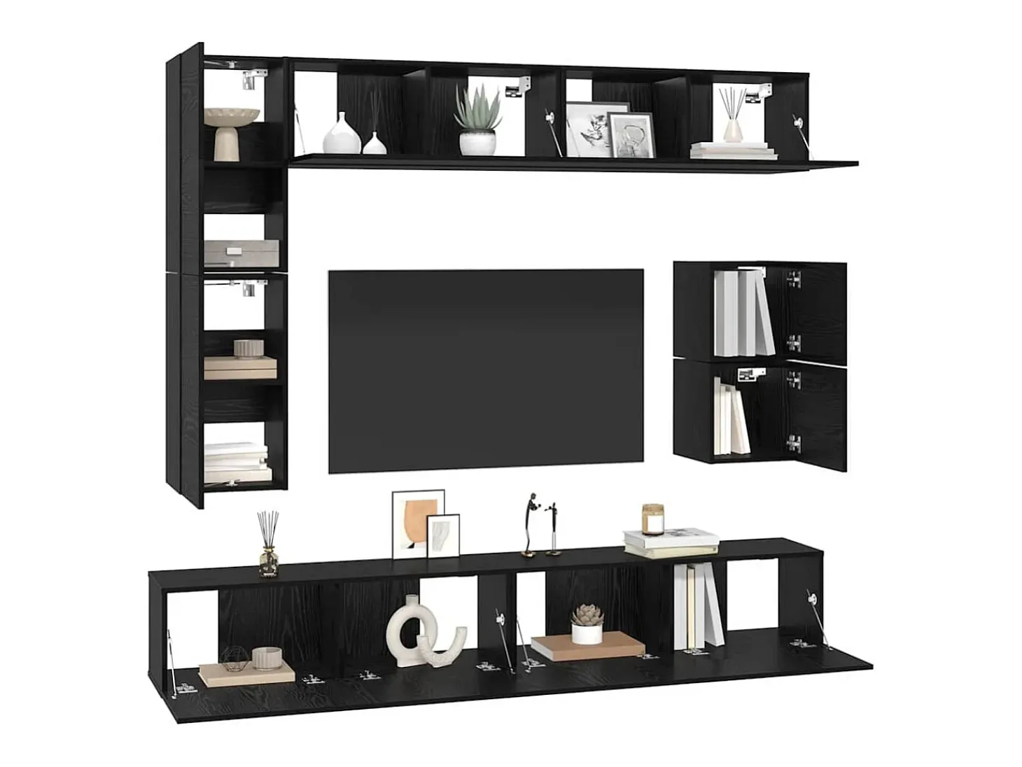 Conjunto de soporte para TV de 8 piezas de madera de ingeniería de roble negro