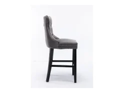 Conjunto de taburetes de bar con detalles remachados y patas de madera, tapizado con tachuelas cromadas, terciopelo, gris