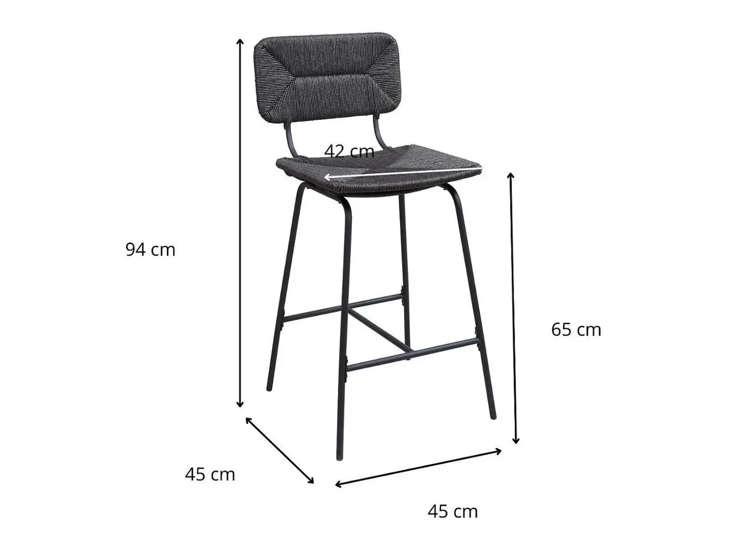 Conjunto de taburetes de bar e isla de metal con asiento de ratán 65cm TIDRA