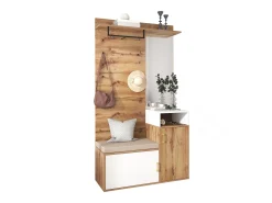 Conjunto de vestidor con espejo, banco y zapatero, diseño escandinavo, MDF y tablero de partículas, (105x40x190,5 cm)