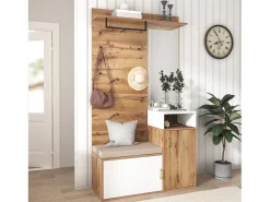 Conjunto de vestidor con espejo, banco y zapatero, diseño escandinavo, MDF y tablero de partículas, (105x40x190,5 cm)