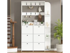 Conjunto de vestidor de entrada 120x24x200 cm - con mueble de zapatos - 8 ganchos - Blanco
