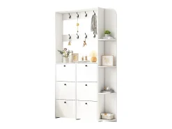 Conjunto de vestidor de entrada 120x24x200 cm - con mueble de zapatos - 8 ganchos - Blanco