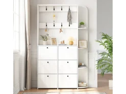 Conjunto de vestidor de entrada 120x24x200 cm - con mueble de zapatos - 8 ganchos - Blanco