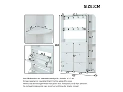 Conjunto de vestidor de entrada 120x24x200 cm - con mueble de zapatos - 8 ganchos - Blanco