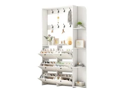 Conjunto de vestidor de entrada 120x24x200 cm - con mueble de zapatos - 8 ganchos - Blanco