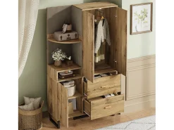 Conjunto de vestidor de entrada 110x38x186 cm - 3 puertas y 2 cajones - armario con barra - Panel acolchado - Natural